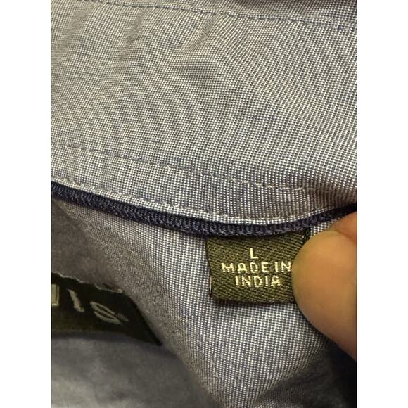 Large Orvis Heritage Wash Solid Blue Button Up Long Sleeve Shirt - Picture 4 of 11